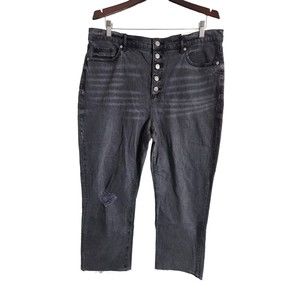Loft‎ Women's Black Wash High Waist Straight Button Fly Jeans Size 14/32 NWT